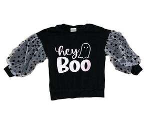Marie Nicole Clothing Hey Boo with Polka Dot Tulle Sleeves